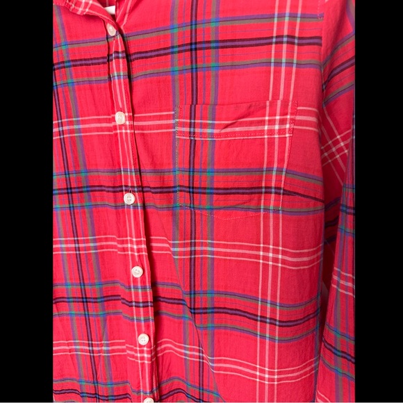 J. CREW The Perfect Fit Shirt Too Blouse Button Down Red Plaid Blue Purple Green - Picture 3 of 7